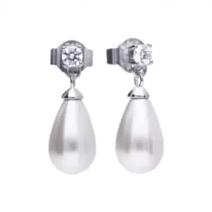 Diamonfire Silver White Zirconia Oval Pearl Earrings E5610