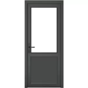 Crystal uPVC Single Door Half Glass Half Panel Right Hand Open In 890mm x 2090mm Clear Double Glazed Grey/White (each)