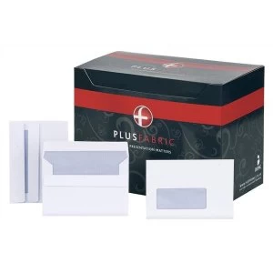Plus Fabric Wallet Envelopes 110gm2 Press Seal Window C6 White 1 x Pack of 500