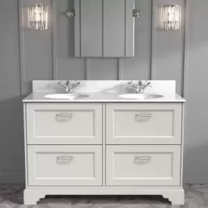 1200mm White Freestanding Marble Top Double Vanity Unit with Basin - Ashbourne