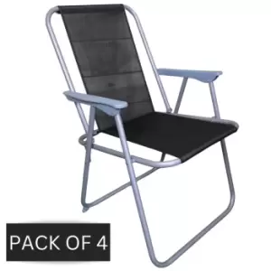 4 x Foldable Garden Chairs Fixed position garden chairs with grey frame and Black fabric