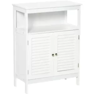 Wooden Bathroom Floor Cabinet with Door Corner Storage Oragnizer White - Kleankin