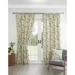 Sundour Grove Floral Pencil Pleat Curtains Fennel 66x72 - Green