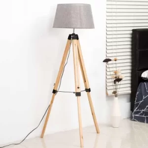 Grey Shade Classic Adjustable Height Wooden Tripod Floor Lamp, none
