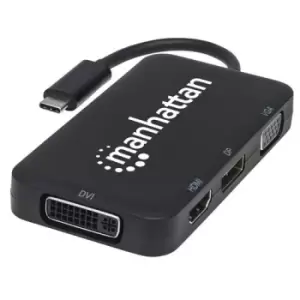 Manhattan USB-C Dock/Hub Ports (x4): DisplayPort DVI-I HDMI or VGA Note: Only One Port can be used at a time External Power Supply Not Needed Cable 8c