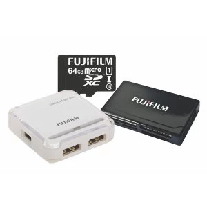 Fujifilm MicroSDXC 64GB UHS-I Pro Class 10 Card + USB Reader & 4 Port Hub