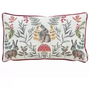 Evans Lichfield Mirrored Hare Piped Edge Cushion Cover, Burgundy, 30 x 50 Cm