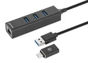 Manhattan USB-C & USB-A Combo Dock/Hub, Ports (4): Ethernet and...