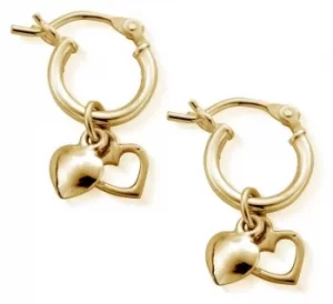 ChloBo Small Gold Double Heart Hoop Earrings GEH1068 Jewellery