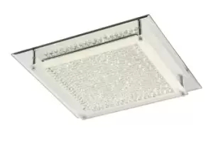 Gina LED Flush Ceiling Light, 420mm Square, 21W 1680lm 4000K Polished Chrome, Crystal