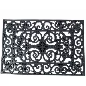 Black Wrought Iron Effect Parisian Rubber Doormat 70 x 40cm - Black - Homescapes