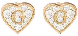 Guess GShine Crystal Set Gold PVD Heart Stud Earrings Jewellery