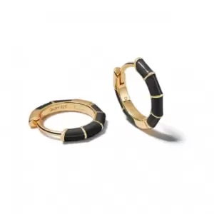 Black Stripe Huggie Hoop 18ct Gold Plated Earrings EE05_GP