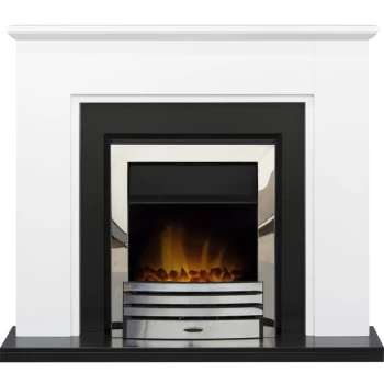 Greenwich Fireplace in Pure White & Black with Eclipse Electric Fire in Chrome, 45" - Adam