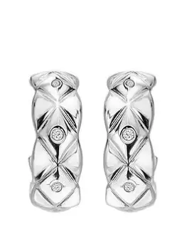 Hot Diamonds Quilted Earrings - White Topaz, Silver, Women