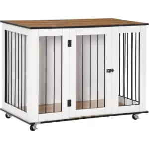 Dog Crate Furniture End Table w/ Lockable Door, for Large Dogs - White - Pawhut