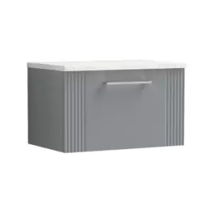 Deco Satin Grey 600mm Wall Hung Single Drawer Vanity Unit with Sparkling White Laminate Worktop - DPF294LSW - Satin Grey - Nuie