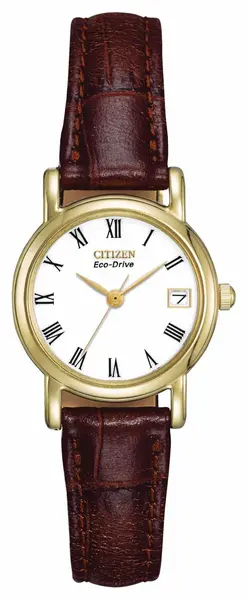 Citizen EW1272-01B Womens White Dial Brown Leather Strap Watch