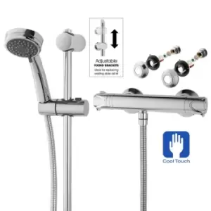 Dene Cool Touch Thermostatic Bar Mixer Shower Chrome Fast Fit Kit + Riser - Triton