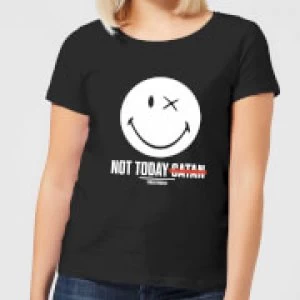 Smiley World Slogan Not Today Satan Womens T-Shirt - Black - 5XL