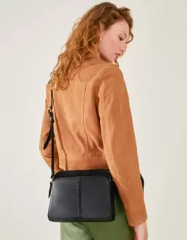 Accessorize Womens Leather Double Zip Cross-Body Bag Black
