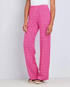 Cotton Traders Womens Sienna Printed Pull-On Wide-Leg Trousers in Pink