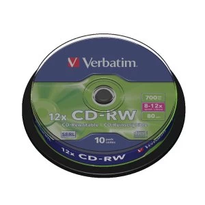 Verbatim CD RW Datalife Plus 80minutes 8 12X Hi Speed Spindle Pack of