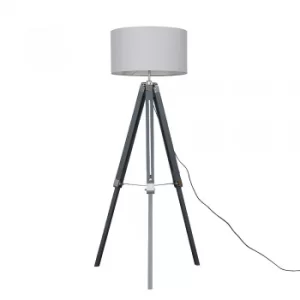 Clipper Grey Wood and Chrome Floor Lamp with XL Cool Grey Reni Shade