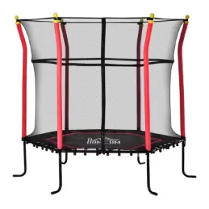 Homcom 5.3ft Kids Trampoline With Enclosure Indoor Outdoor For 3-10 Years Red