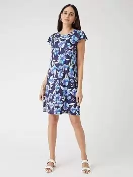 Wallis Floral Jersey Shift Dress - Blue Size 16, Women