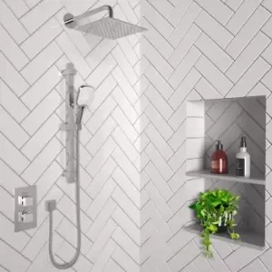 Concealed Thermostatic Mixer Shower with Slim Wall Mounted Shower Head & Handset - Cube