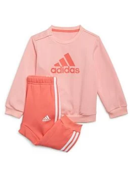 adidas Adidsa Infant Badge Of Sport Logo Crew & Pant Set, Pink/White, Size 12-18 Months