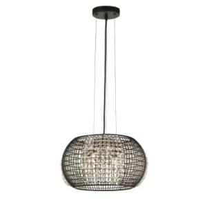 Cage 4 Light Black Drum Ceiling Pendant with Crystal Glass Panels