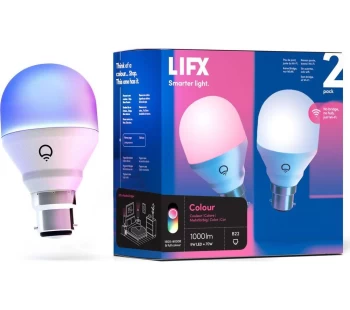 LIFX Colour Smart LED Light Bulb - B22, Pack of 2