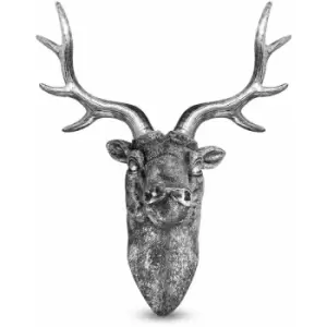 Stag Deer Head Wall Sculpture Silver M&W - Silver