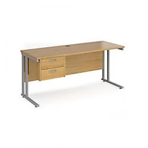 Rectangular Straight Desk Oak Wood Cantilever Legs Silver Maestro 25 1600 x 600 x 725mm 2 Drawer Pedestal