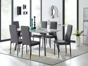 Andria Marble Effect Dining Table With Black Legs & 6 Milan Velvet Black Leg Chairs