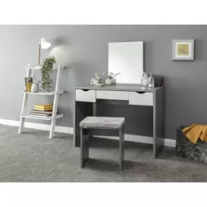 Elizabeth Modern Dressing Table Set with Mirror and Padded Stool - Grey & White