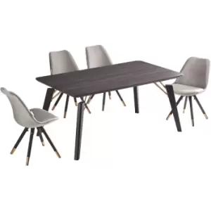 5 Pieces Life Interiors Sofia Cosmo Dining Set - a Black Rectangular Dining Table and Set of 4 Dark Grey Dining Chairs - Dark Grey