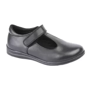 Roamers Childrens Girls Touch Fastening T-Bar Leather School Shoes (1 UK) (Black)