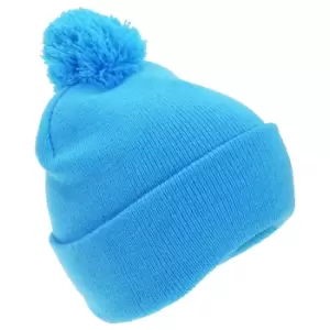 FLOSO Childrens/Kids Knitted Hi Vis Winter Bobble Hat (One Size) (Blue)