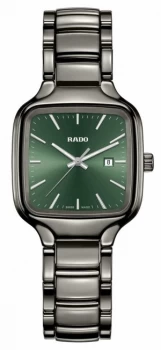 RADO True Square S Ladies Quartz Green Dial Silver Ceramic Watch