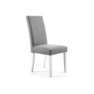 Shankar - Pair Of Randall Stud Detail Linen Effect Silver Grey Dining Room Chair White Legs