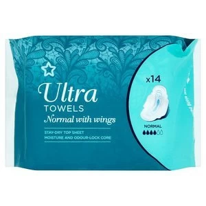 Superdrug Normal Ultra Towel with Wings x 14