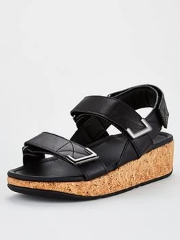 FitFlop Remi Adjustable Strap Wedge Sandals - Black, Size 7, Women