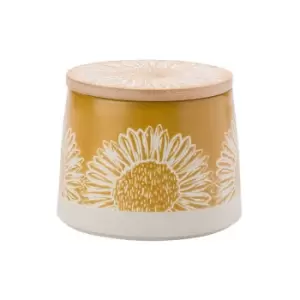 English Tableware Company - Artisan Flower Yellow Canister with Bamboo Lid