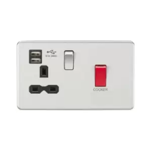 45A DP Switch & 13A Switched Socket with Dual USB Charger 2.4A - Brushed Chrome with Black insert - Knightsbridge