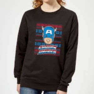 Marvel Captain America Face Womens Christmas Sweatshirt - Black - XXL