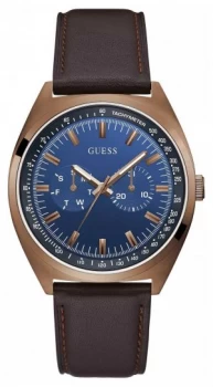 Guess Blazer Mens Brown Leather Strap Blue Dial Watch