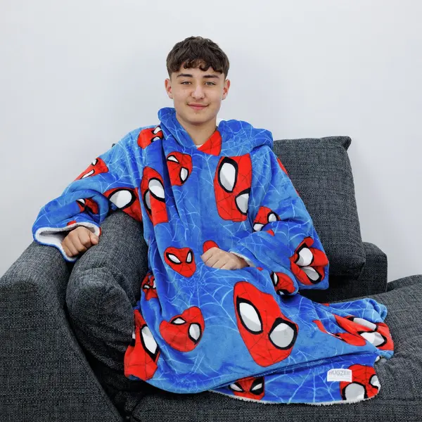 Hugzee Spiderman Blue Fleece Hooded Blanket - Medium